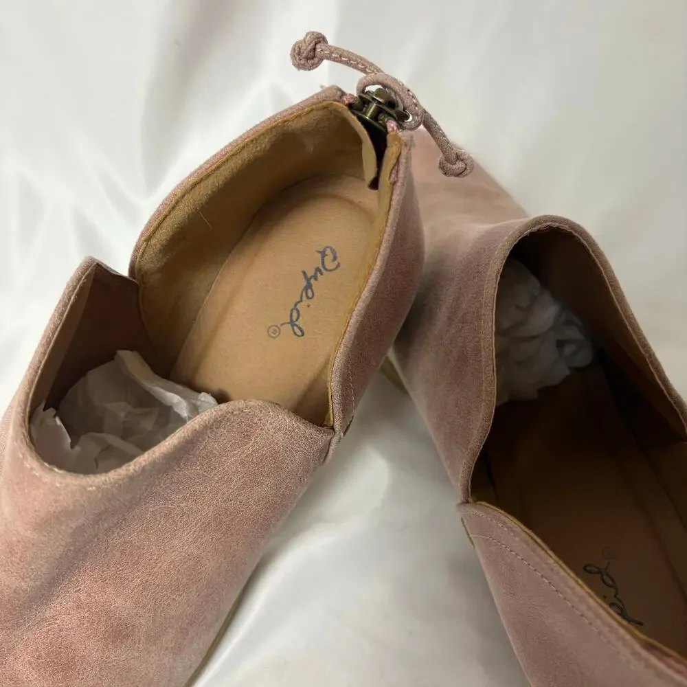Qupid Blush Pink Suede Stacked Heel Ankle Boots Booties Women's US 10 - Picture 7 of 8